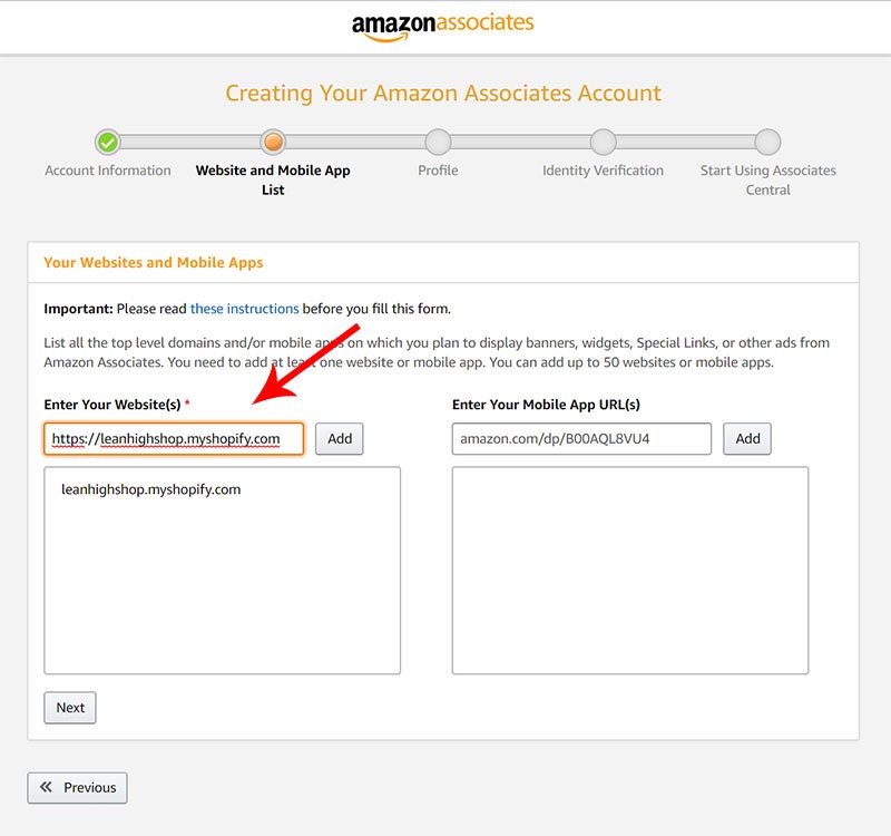 Create a free Amazon affiliate account - Step 5