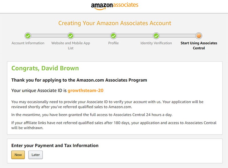 Create a free Amazon affiliate account - Step 9